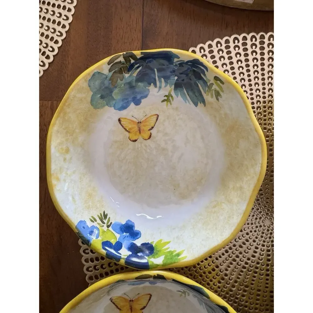 4 Pier 1 Butterfly Floral Melamine Salad Bowls 7 1/2